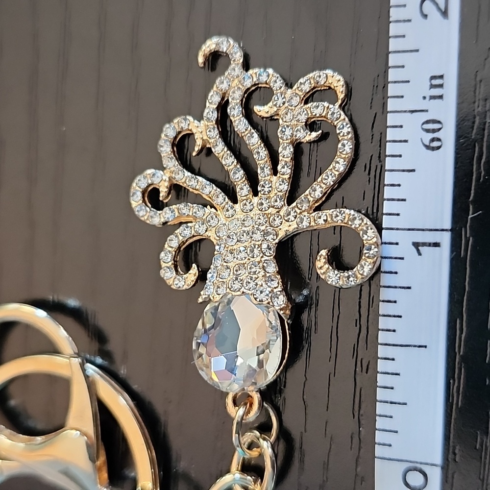 Gold Octopus Keychain with Clear Crystal Accent - Picture 4 of 5